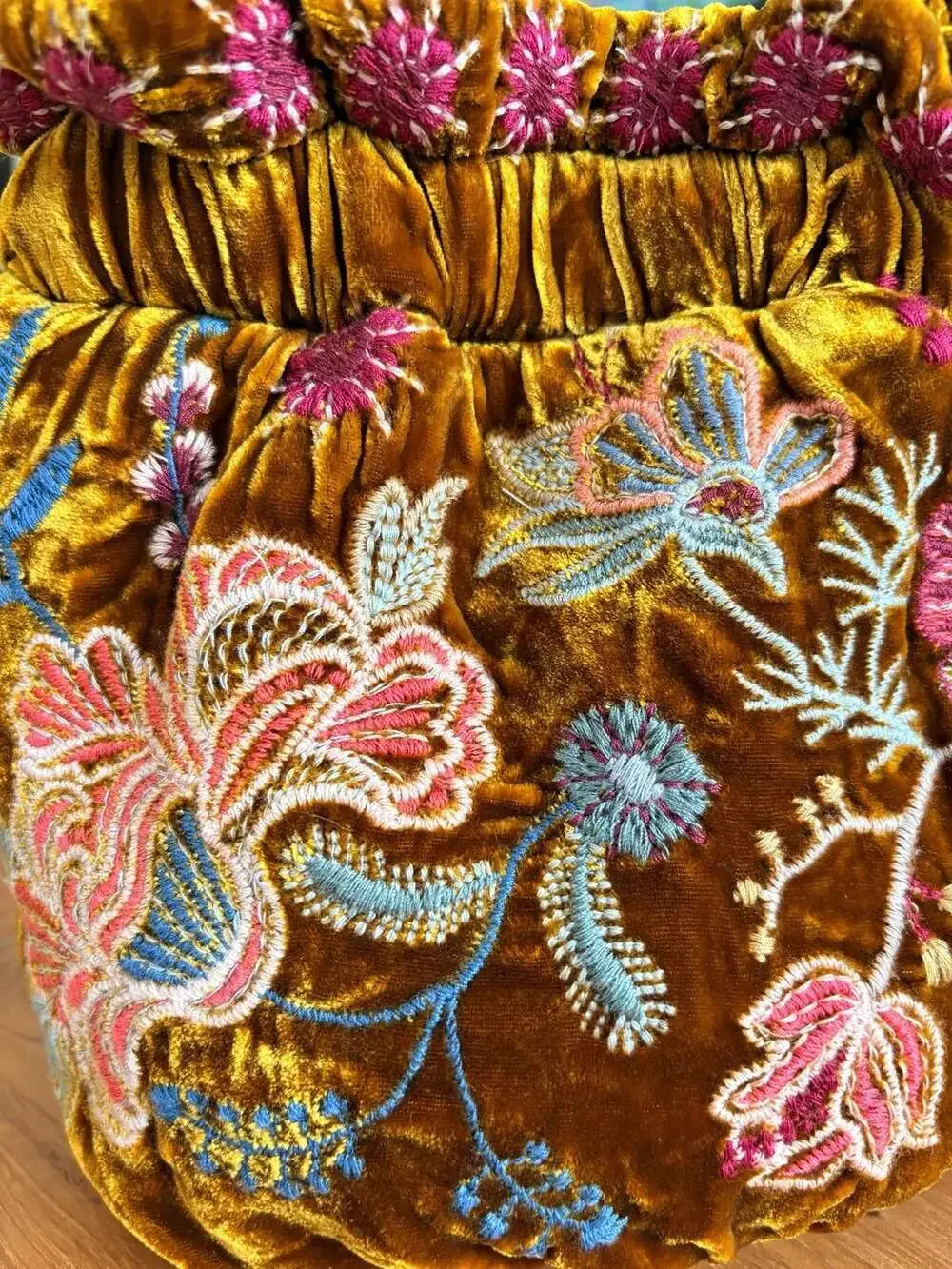 Johnny Was Ulla Velvet Embroidered Pouch Purse in Mustard Gold NWOT - Picture 2 of 10